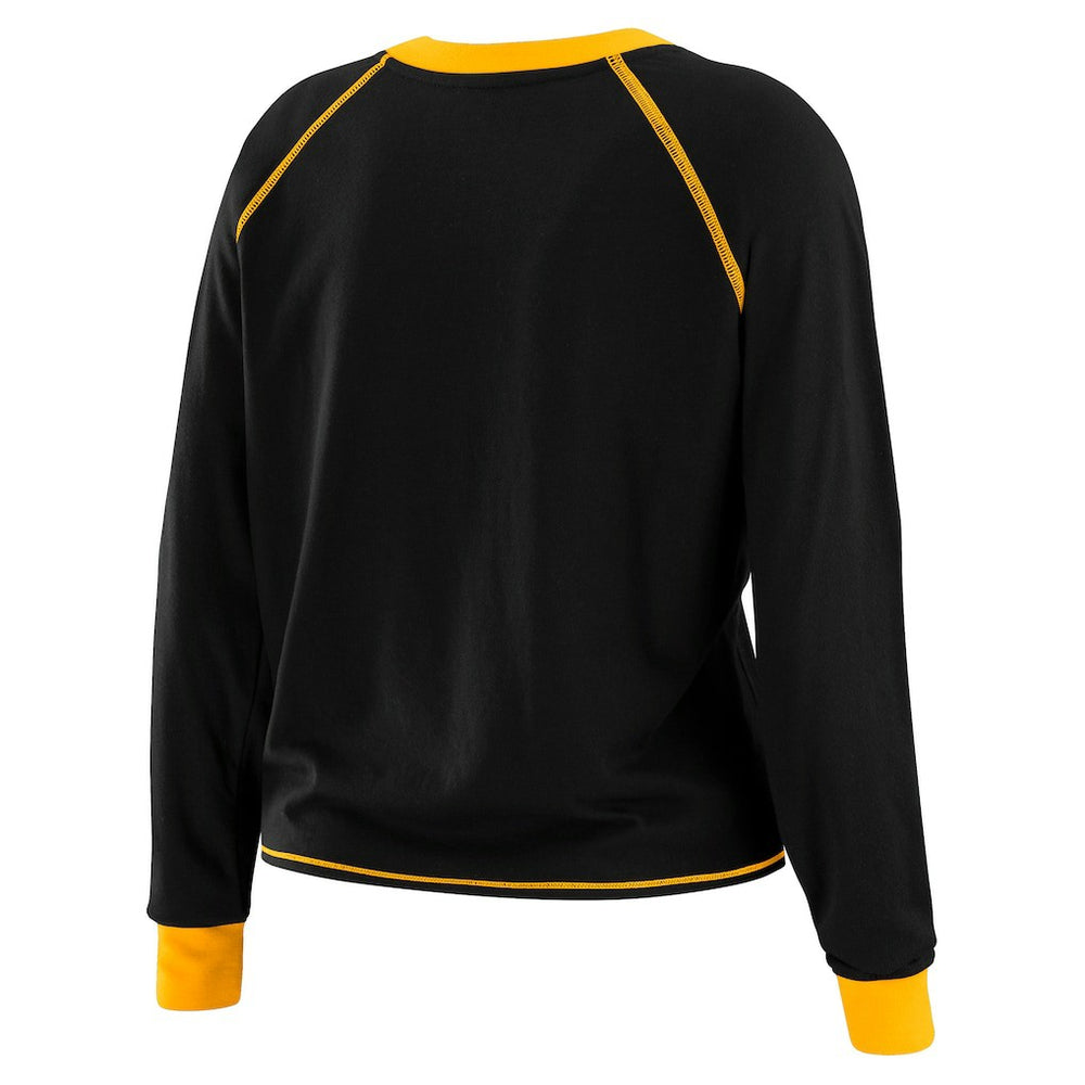 Pittsburgh Steelers WEAR by Erin Andrews Women's Tie-Front Long Sleeve T-Shirt - Black sale