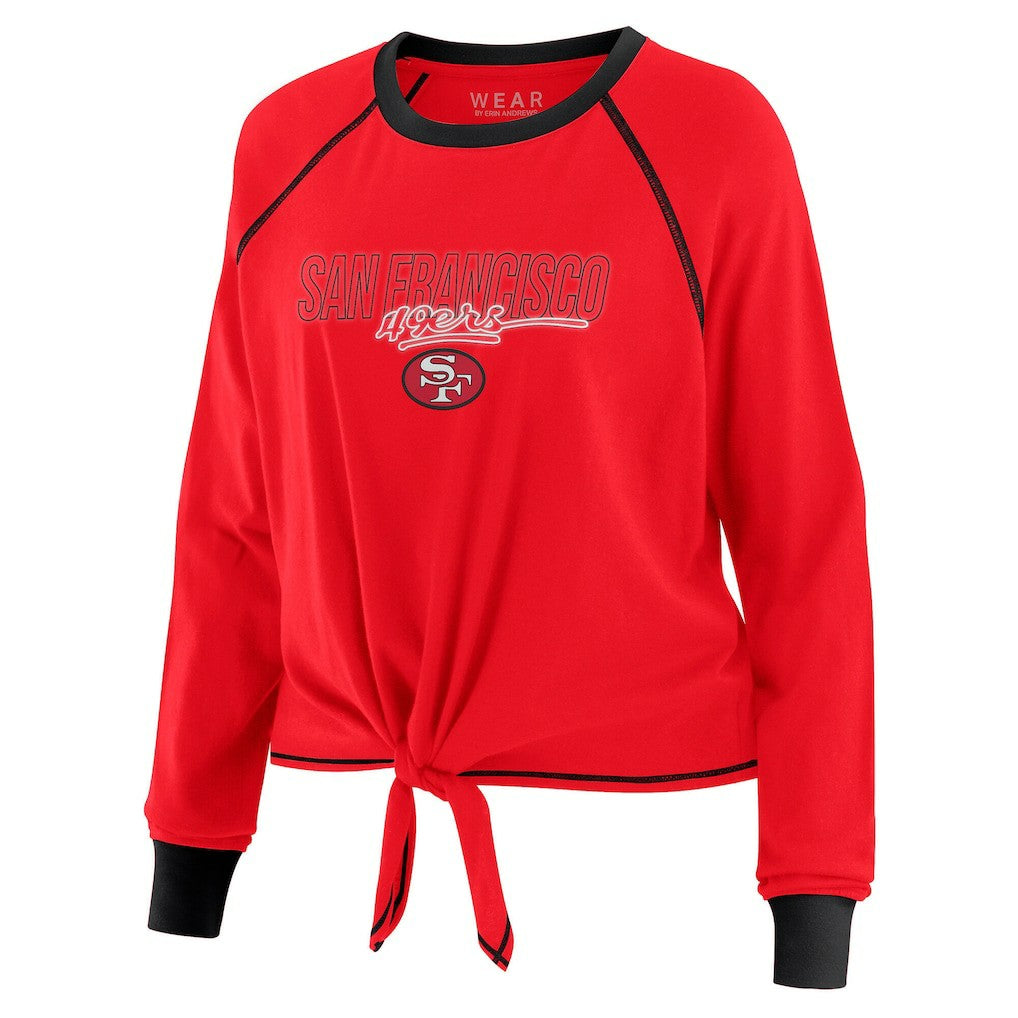 San Francisco 49ers WEAR by Erin Andrews Women's Tie-Front Long Sleeve T-Shirt - Scarlet for sale