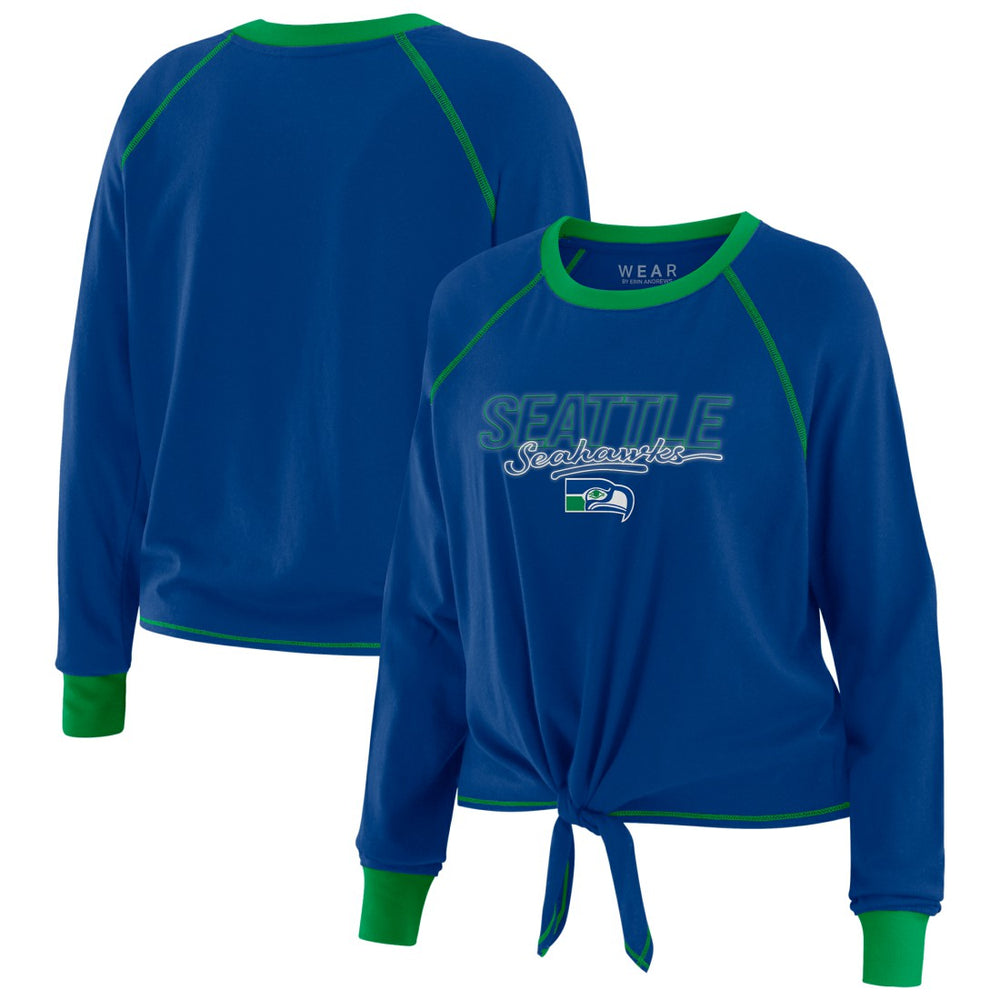 Seattle Seahawks WEAR by Erin Andrews Women's Tie-Front Long Sleeve T-Shirt - Royal outlet