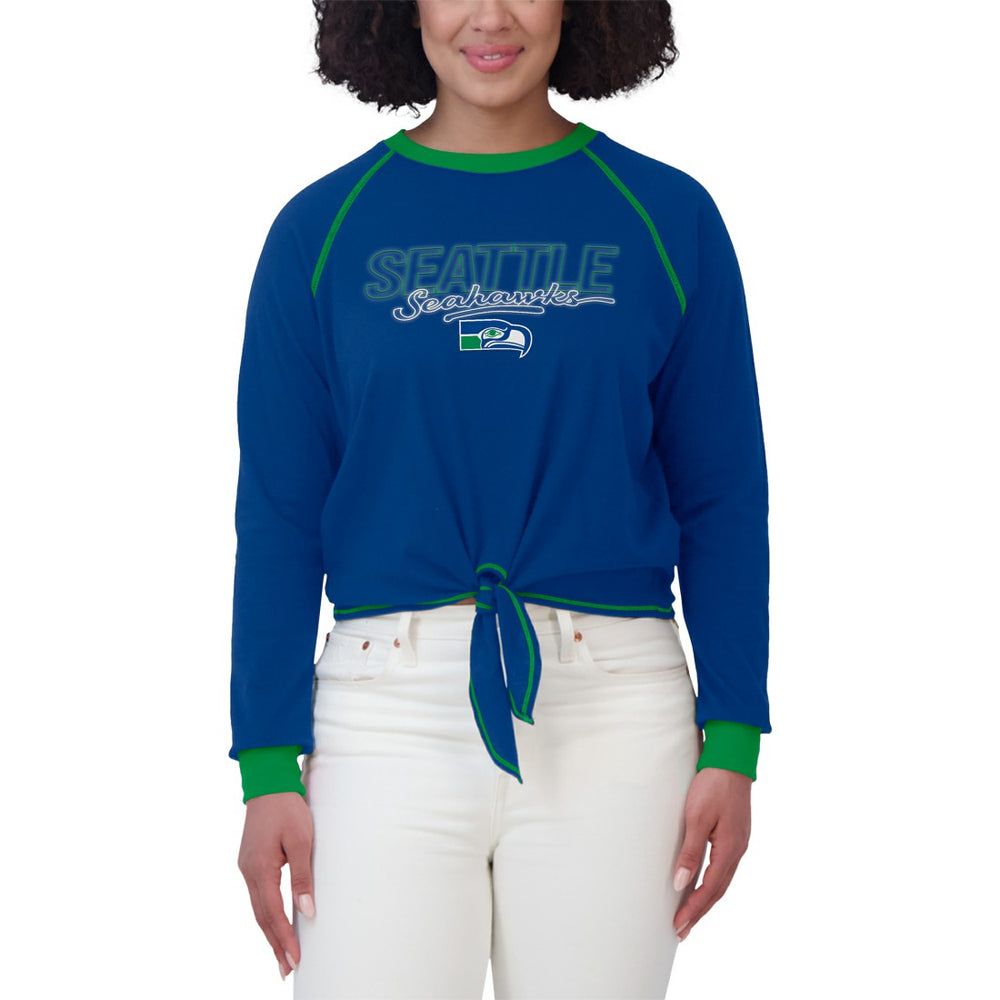 Seattle Seahawks WEAR by Erin Andrews Women's Tie-Front Long Sleeve T-Shirt - Royal outlet