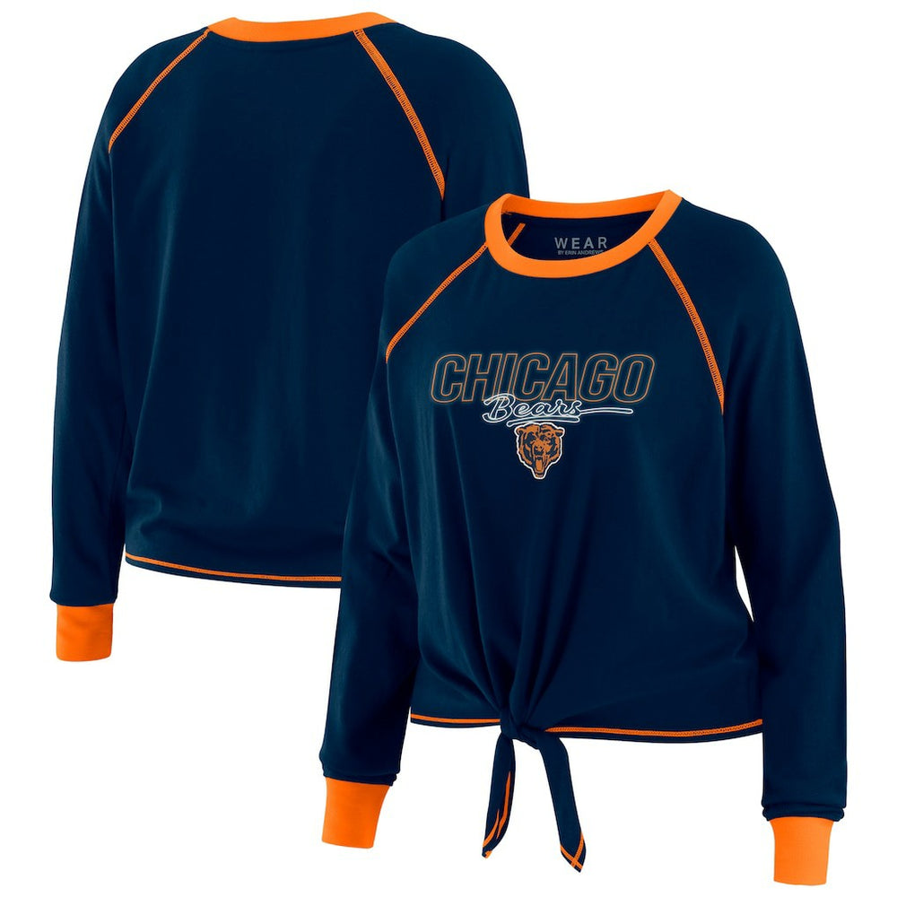 Chicago Bears WEAR by Erin Andrews Women's Tie-Front Long Sleeve T-Shirt - Navy on sale