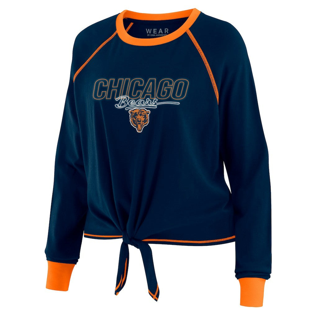 Chicago Bears WEAR by Erin Andrews Women's Tie-Front Long Sleeve T-Shirt - Navy on sale