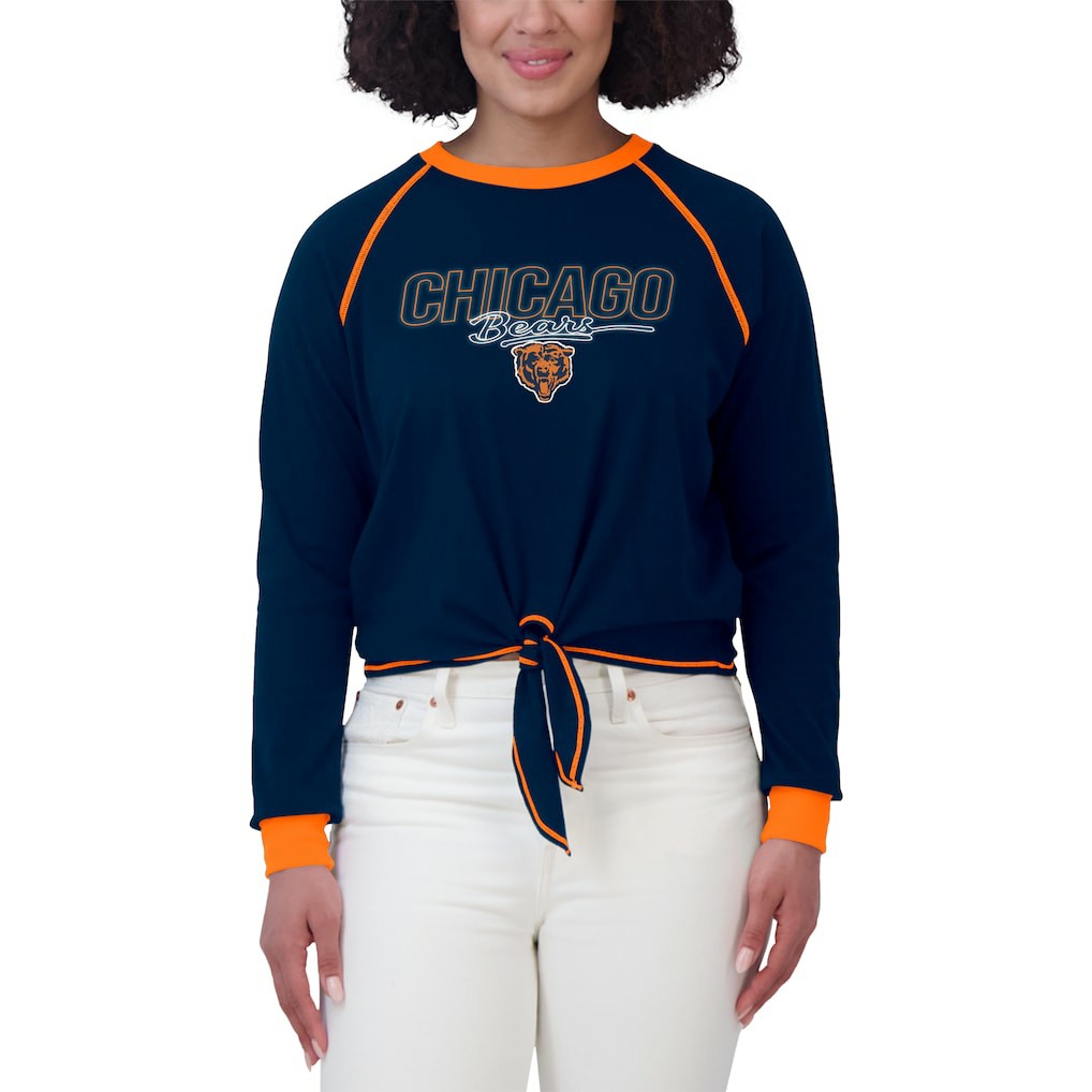 Chicago Bears WEAR by Erin Andrews Women's Tie-Front Long Sleeve T-Shirt - Navy on sale