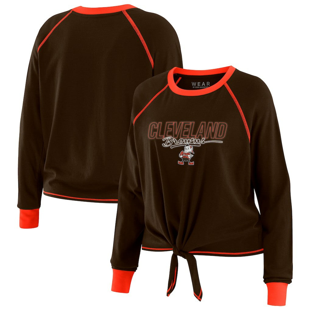 Cleveland Browns WEAR by Erin Andrews Women's Tie-Front Long Sleeve T-Shirt - Brown discount