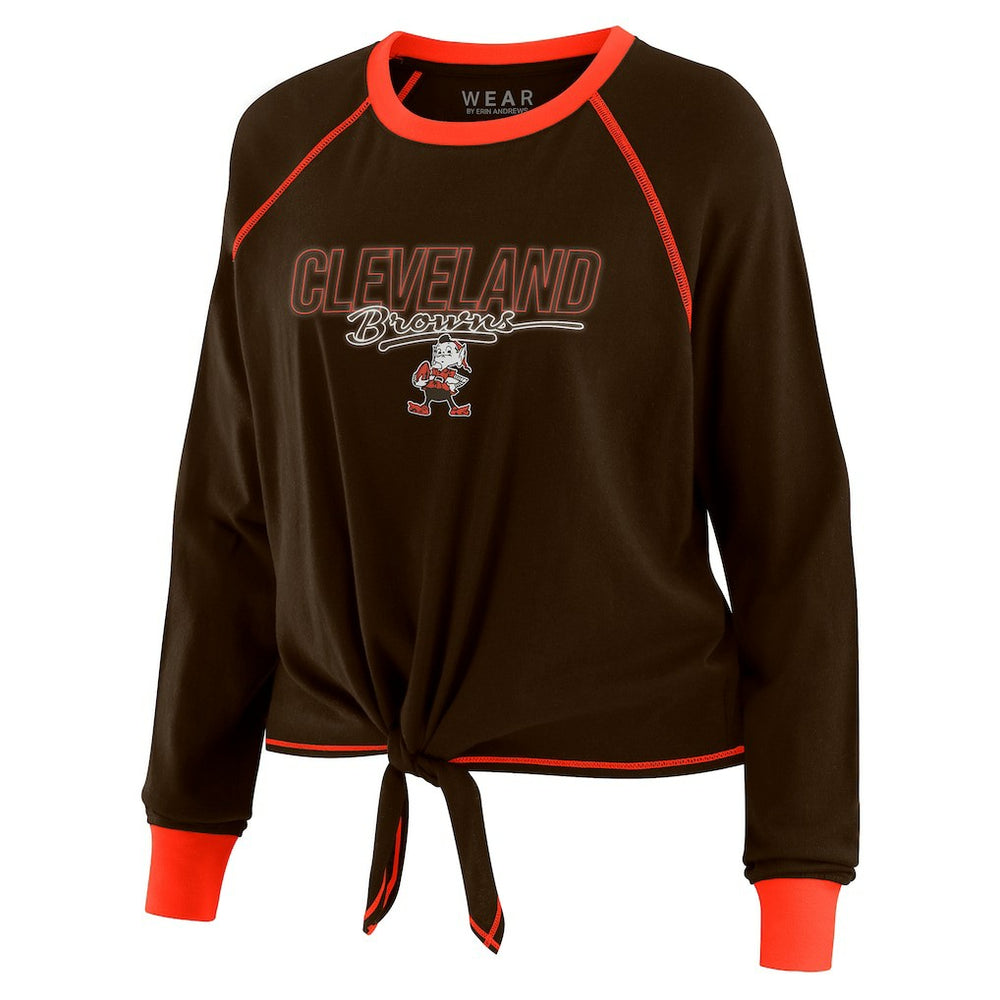 Cleveland Browns WEAR by Erin Andrews Women's Tie-Front Long Sleeve T-Shirt - Brown discount