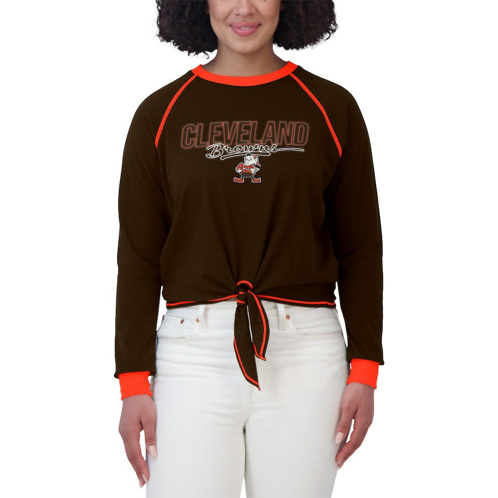 Cleveland Browns WEAR by Erin Andrews Women's Tie-Front Long Sleeve T-Shirt - Brown discount
