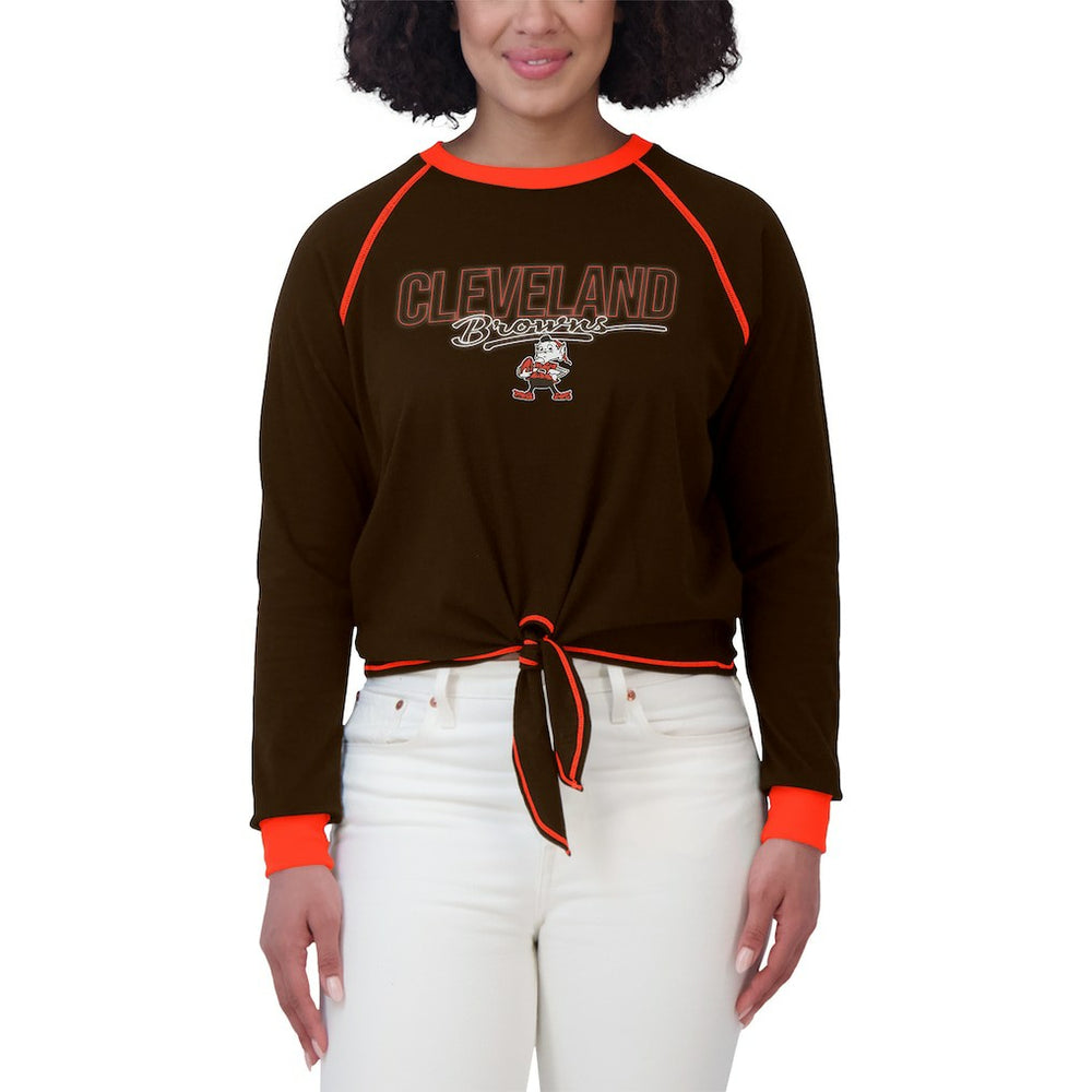 Cleveland Browns WEAR by Erin Andrews Women's Tie-Front Long Sleeve T-Shirt - Brown discount