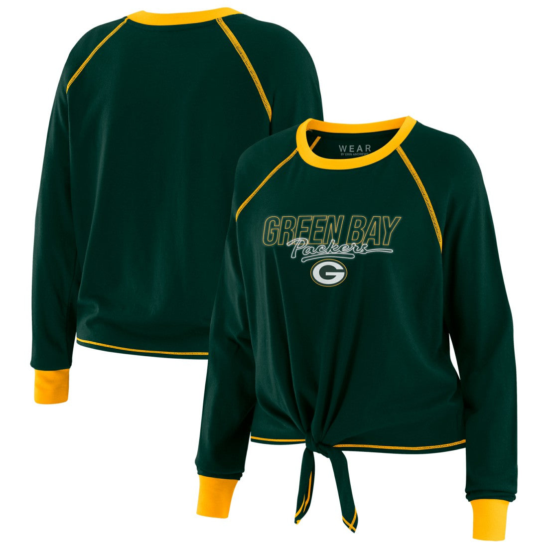 Green Bay Packers WEAR by Erin Andrews Women's Tie-Front Long Sleeve T-Shirt - Green cheap