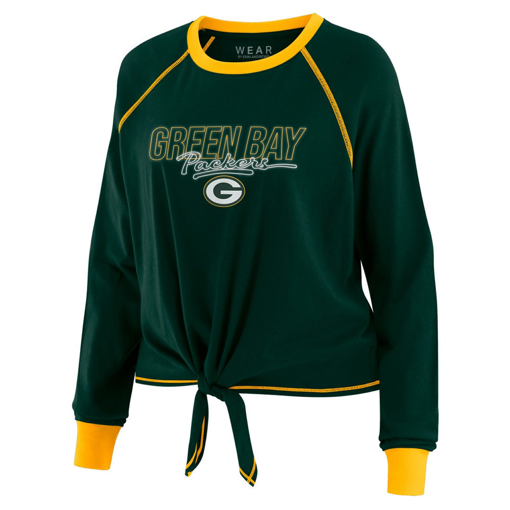 Green Bay Packers WEAR by Erin Andrews Women's Tie-Front Long Sleeve T-Shirt - Green cheap