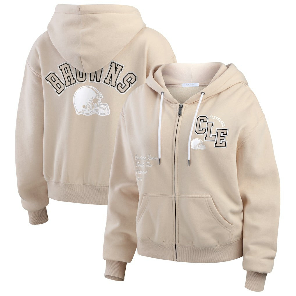 Cleveland Browns WEAR by Erin Andrews Women's Tonal Full-Zip Hoodie - Oatmeal outlet