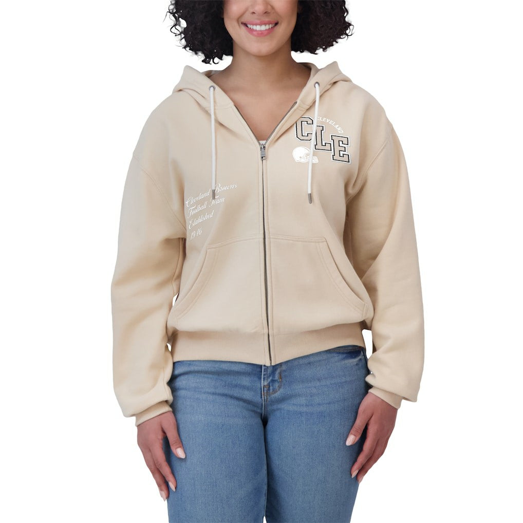 Cleveland Browns WEAR by Erin Andrews Women's Tonal Full-Zip Hoodie - Oatmeal outlet
