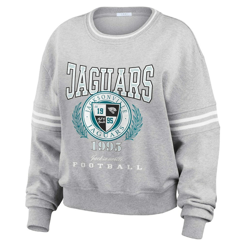 Jacksonville Jaguars WEAR by Erin Andrews Women's Cropped Pullover Sweatshirt - Heather Gray outlet