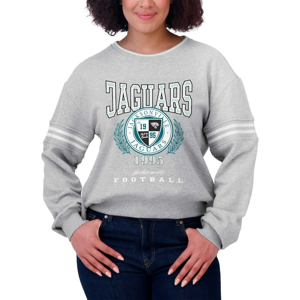 Jacksonville Jaguars WEAR by Erin Andrews Women's Cropped Pullover Sweatshirt - Heather Gray outlet