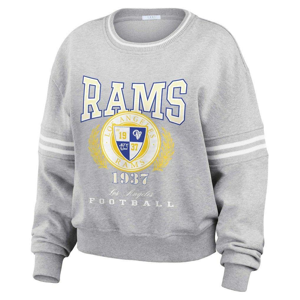 Los Angeles Rams WEAR by Erin Andrews Women's Cropped Pullover Sweatshirt - Heather Gray discount