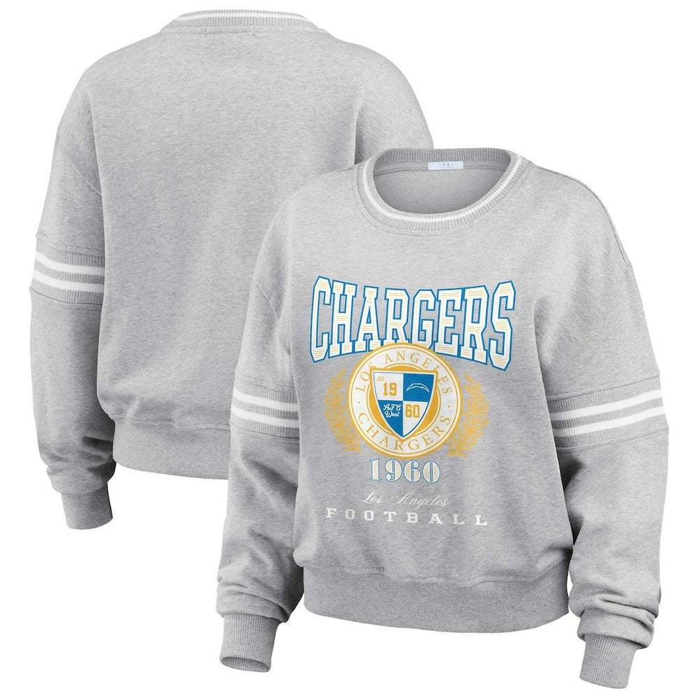 Los Angeles Chargers WEAR by Erin Andrews Women's Cropped Pullover Sweatshirt - Heather Gray online