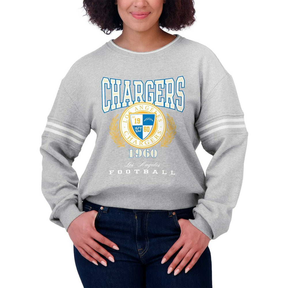Los Angeles Chargers WEAR by Erin Andrews Women's Cropped Pullover Sweatshirt - Heather Gray online