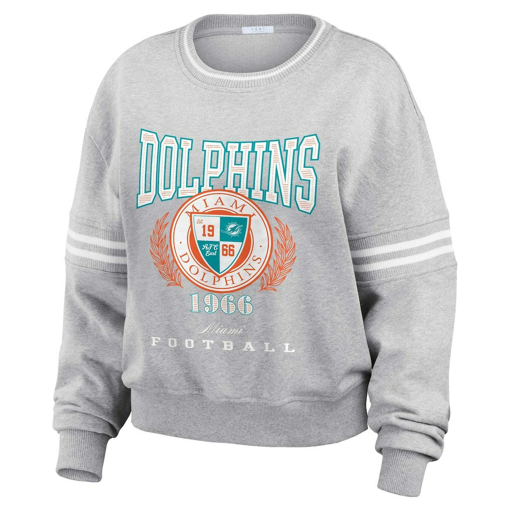 Miami Dolphins WEAR by Erin Andrews Women's Cropped Pullover Sweatshirt - Heather Gray sale