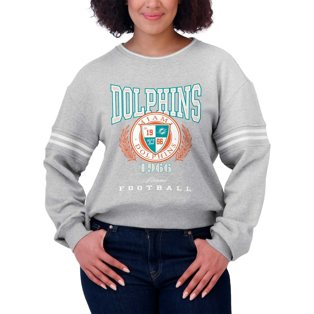 Miami Dolphins WEAR by Erin Andrews Women's Cropped Pullover Sweatshirt - Heather Gray sale