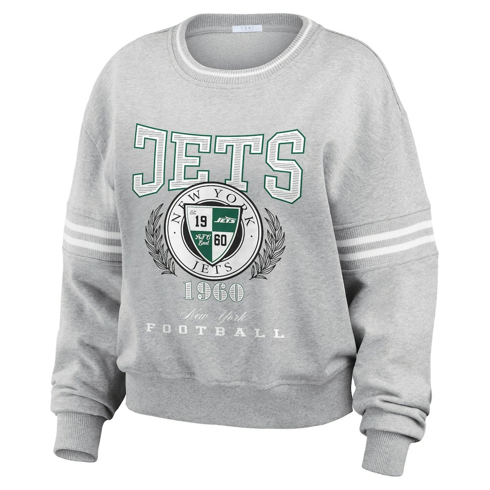 New York Jets WEAR by Erin Andrews Women's Crest Cropped Pullover Sweatshirt - Heather Gray outlet