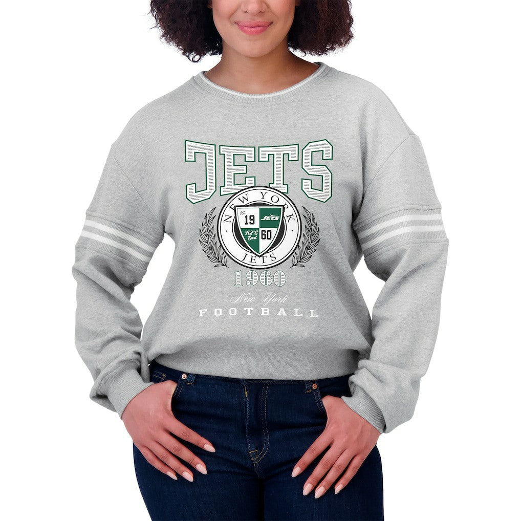 New York Jets WEAR by Erin Andrews Women's Crest Cropped Pullover Sweatshirt - Heather Gray outlet