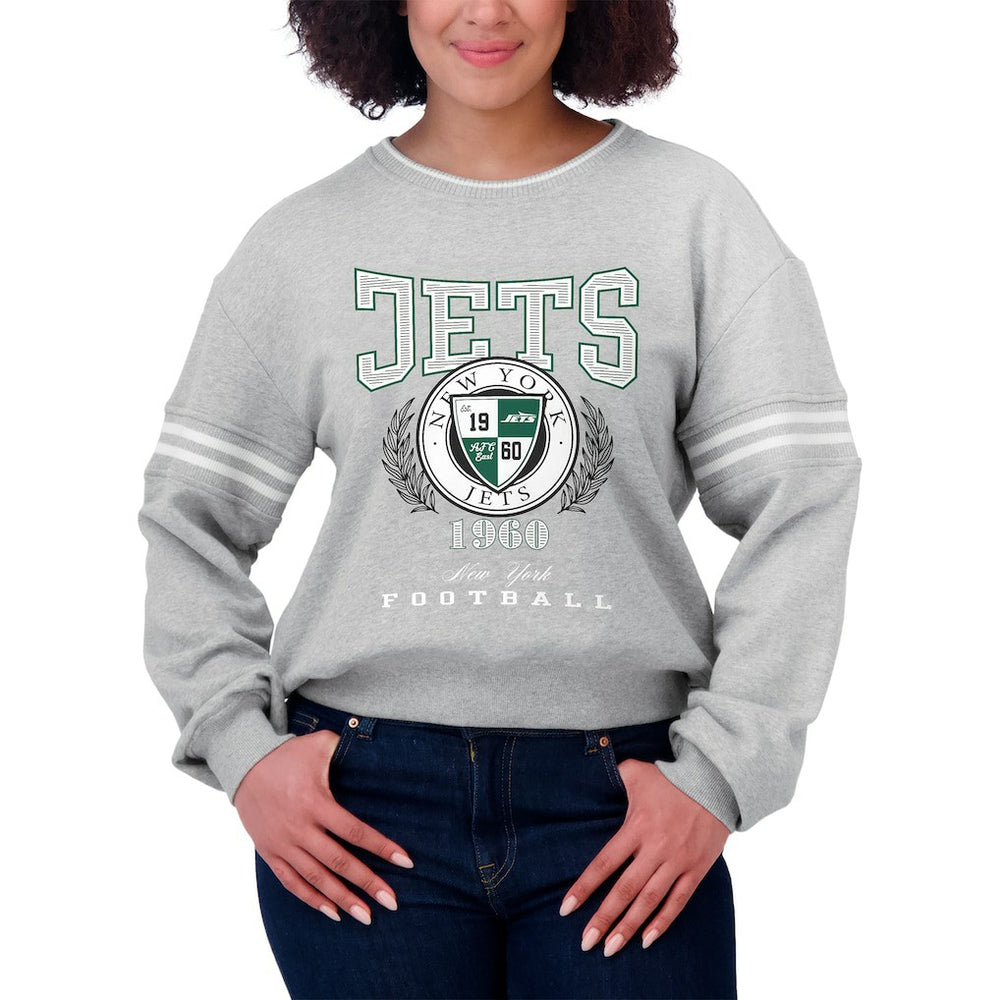 New York Jets WEAR by Erin Andrews Women's Crest Cropped Pullover Sweatshirt - Heather Gray outlet