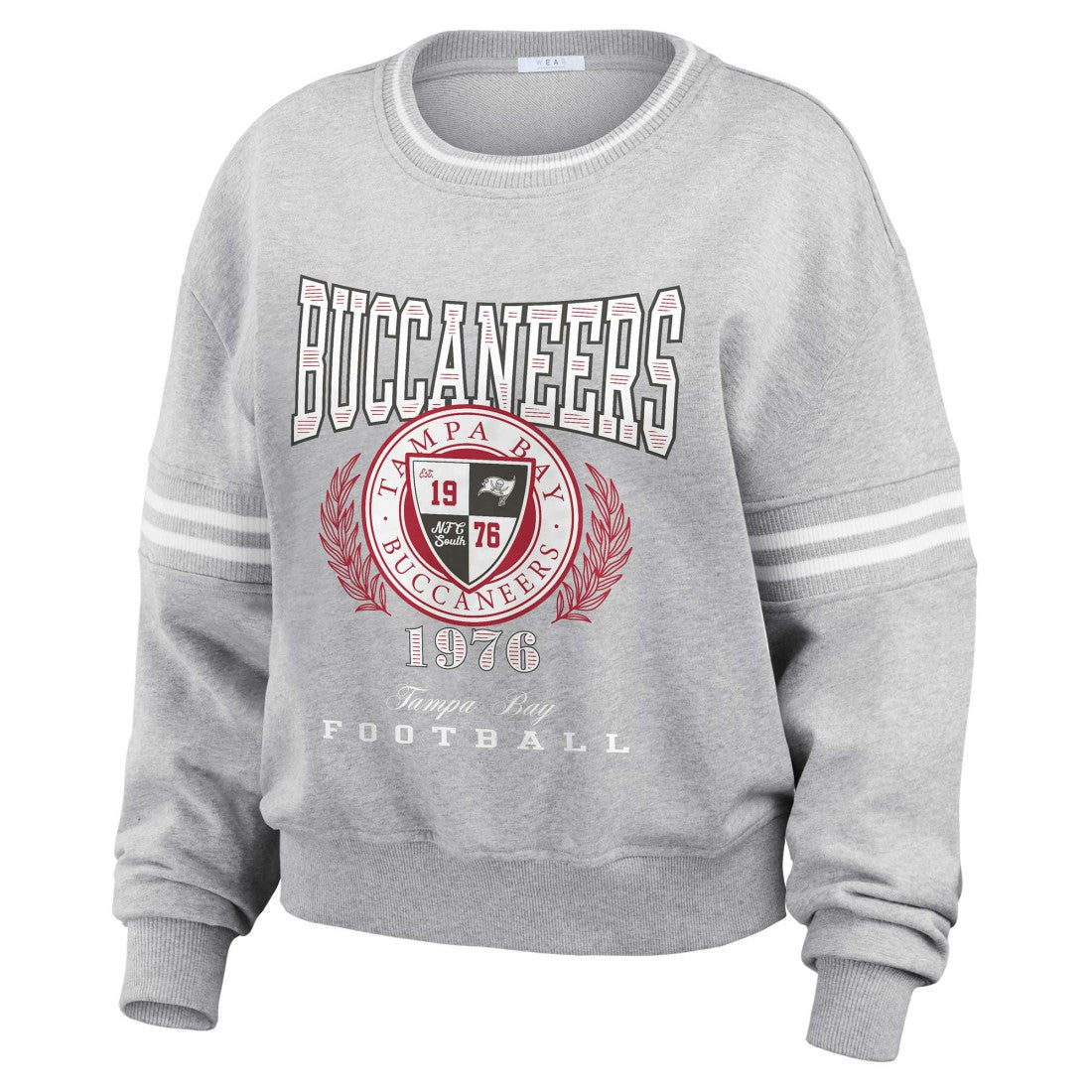 Tampa Bay Buccaneers WEAR by Erin Andrews Women's Cropped Pullover Sweatshirt - Heather Gray cheap
