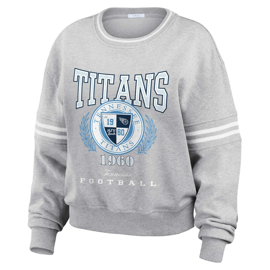 Tennessee Titans WEAR by Erin Andrews Women's Cropped Pullover Sweatshirt - Heather Gray for sale