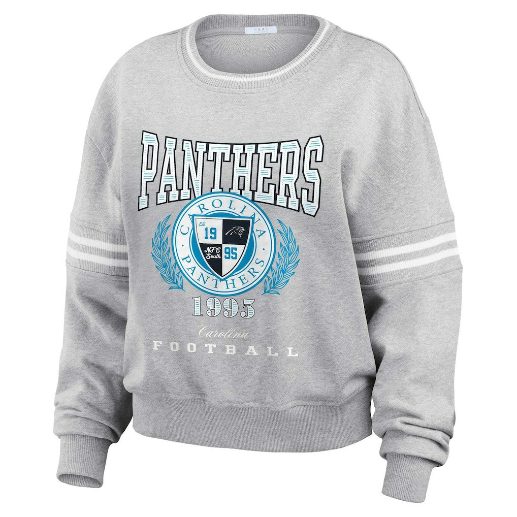 Carolina Panthers WEAR by Erin Andrews Women's Cropped Pullover Sweatshirt - Heather Gray outlet