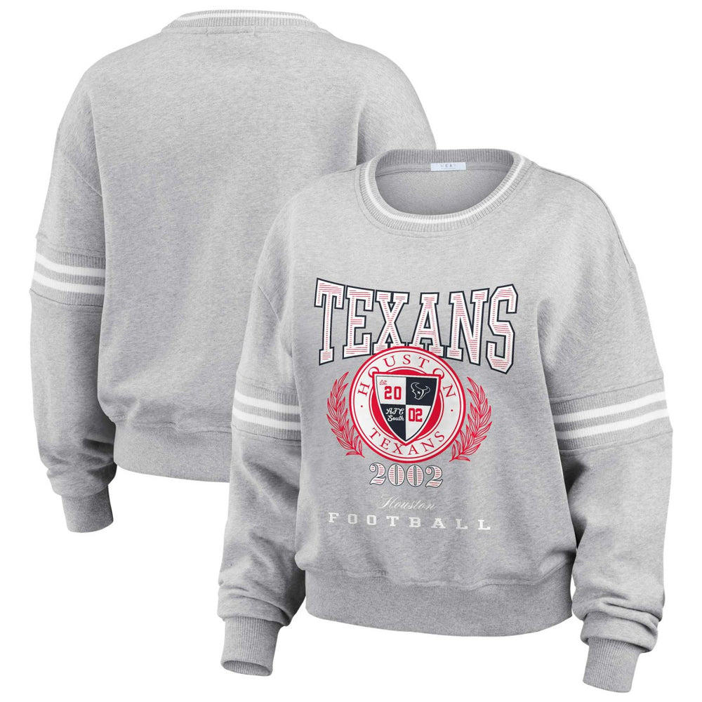 Houston Texans WEAR by Erin Andrews Women's Cropped Pullover Sweatshirt - Heather Gray for sale