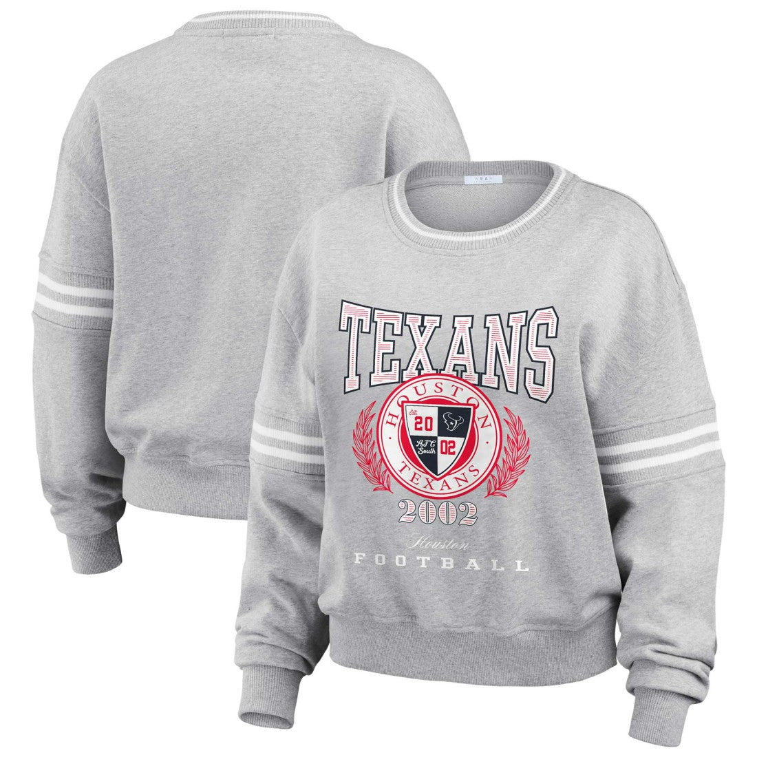 Houston Texans WEAR by Erin Andrews Women's Cropped Pullover Sweatshirt - Heather Gray for sale