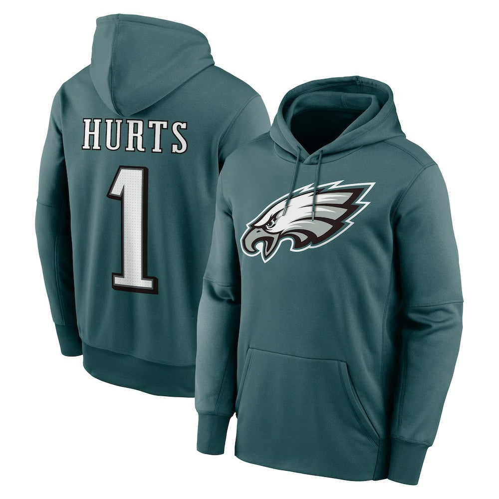 Jalen Hurts Philadelphia Eagles Player Name & Number Therma Hoodie - Midnight Green sale