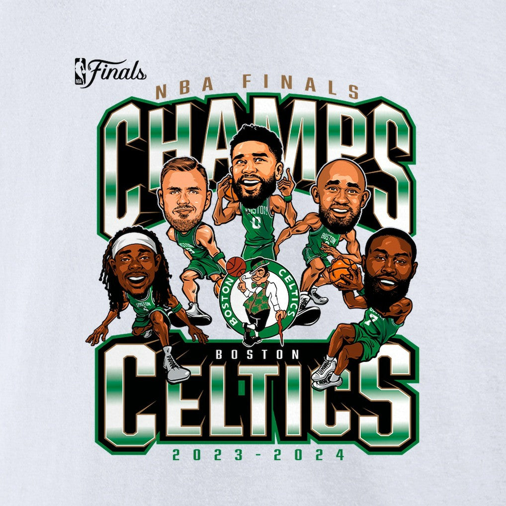 Boston Celtics 2024 NBA Finals Champions Pull Up Jumper Caricature T-Shirt - White shop