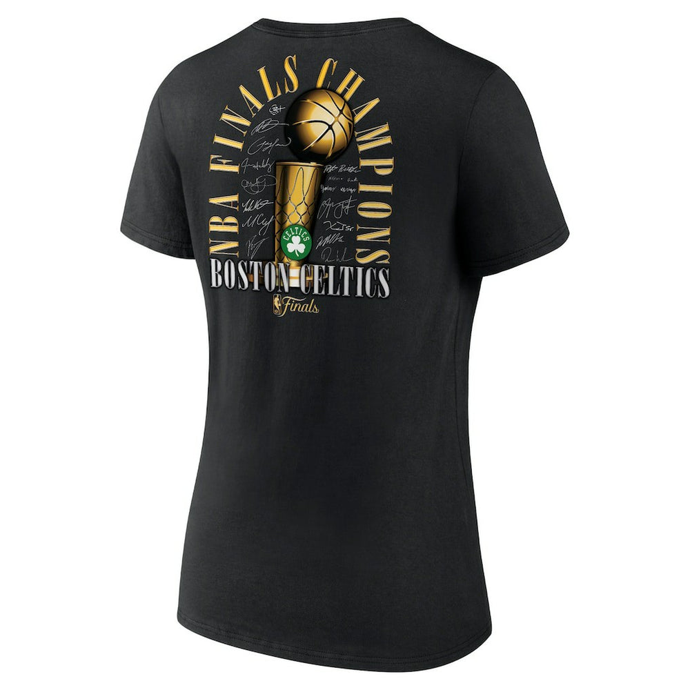 Boston Celtics Women's 2024 NBA Finals Champions Fade Away Jumper Roster Signature V-Neck T-Shirt - Black cheap