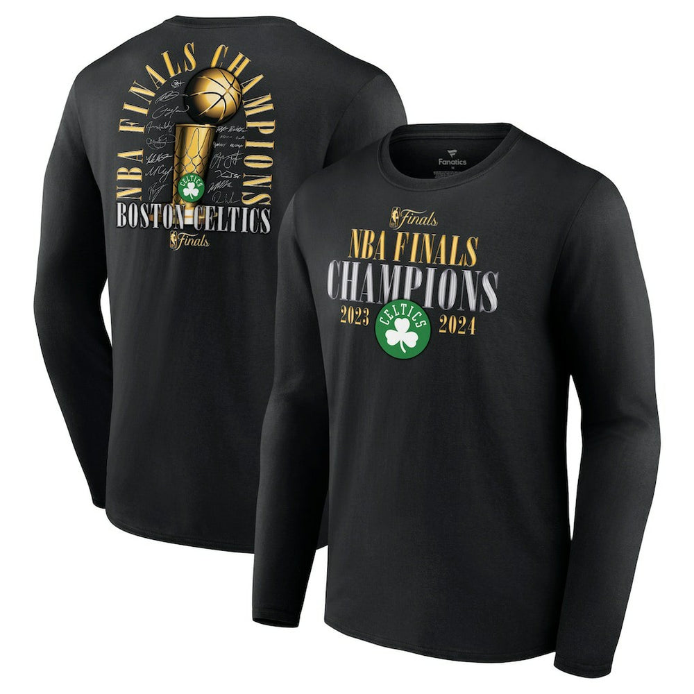 Boston Celtics 2024 NBA Finals Champions Fade Away Jumper Roster Signature Long Sleeve T-Shirt - Black outlet