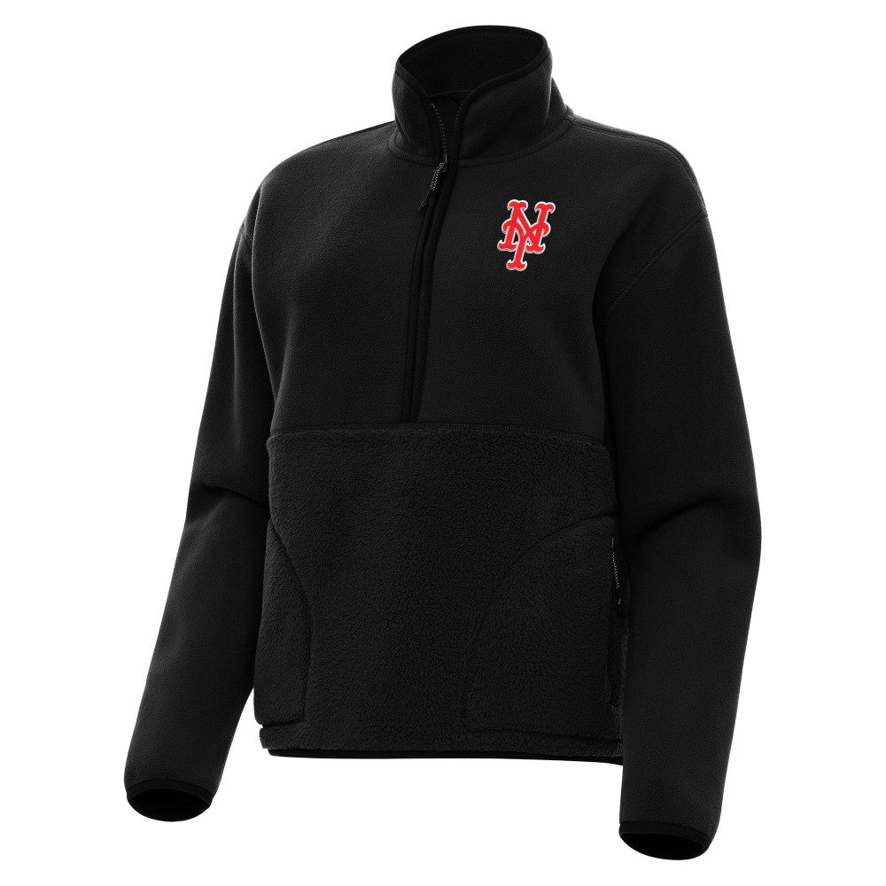 New York Mets Antigua Women's Figure Half-Zip Sweatshirt Black