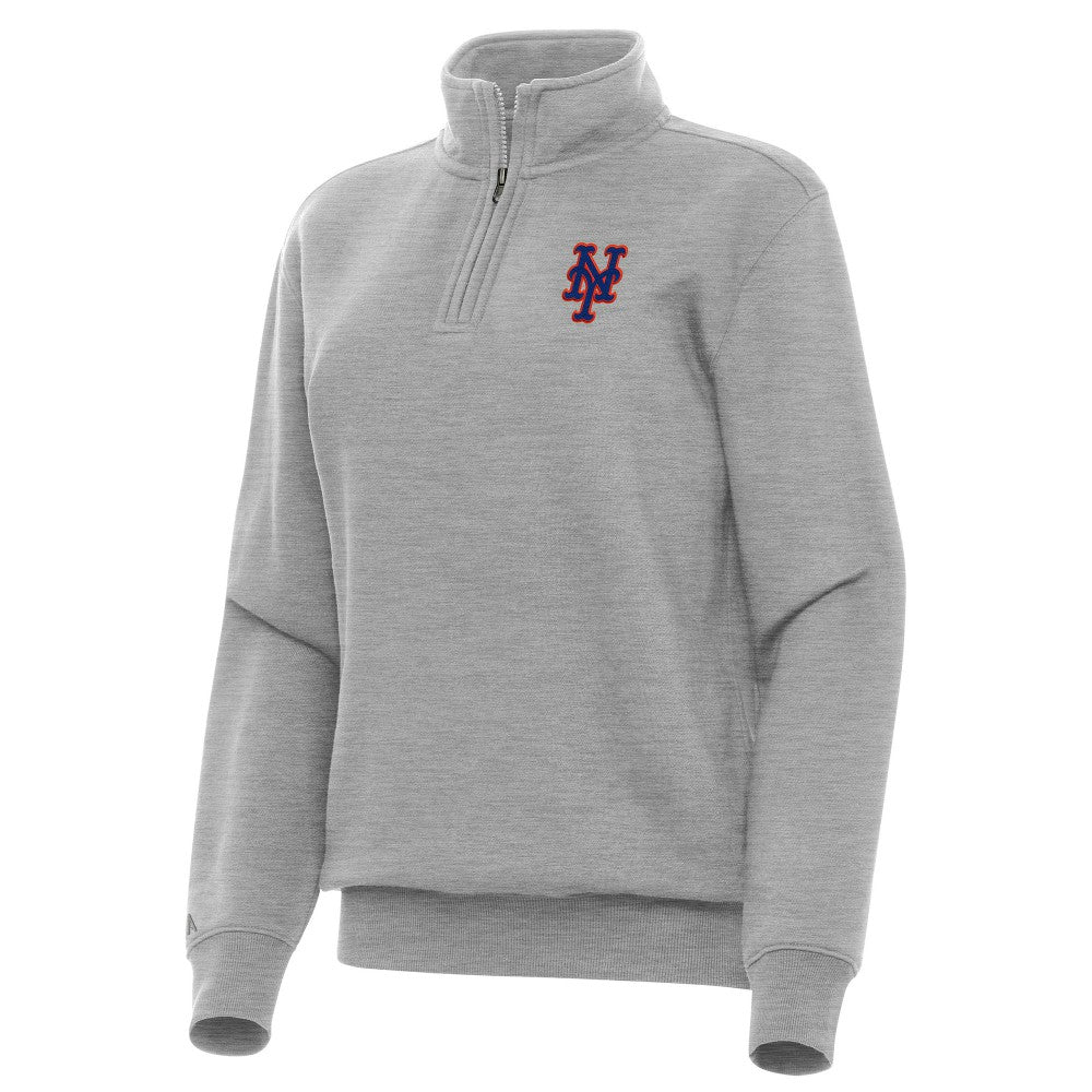 New York Mets Antigua Women's Victory Quarter-Zip Sweatshirt Heather Gray