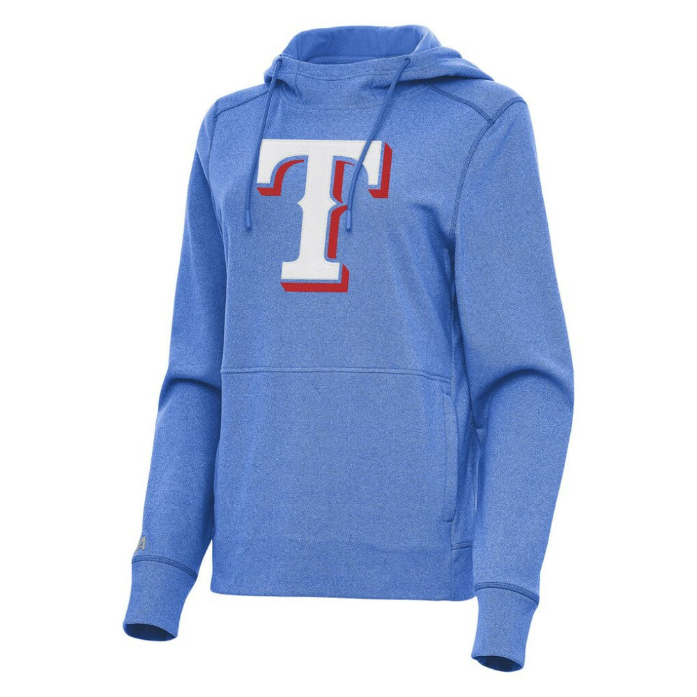 Texas Rangers Antigua Women's Justice Pullover Hoodie Heather Light Blue