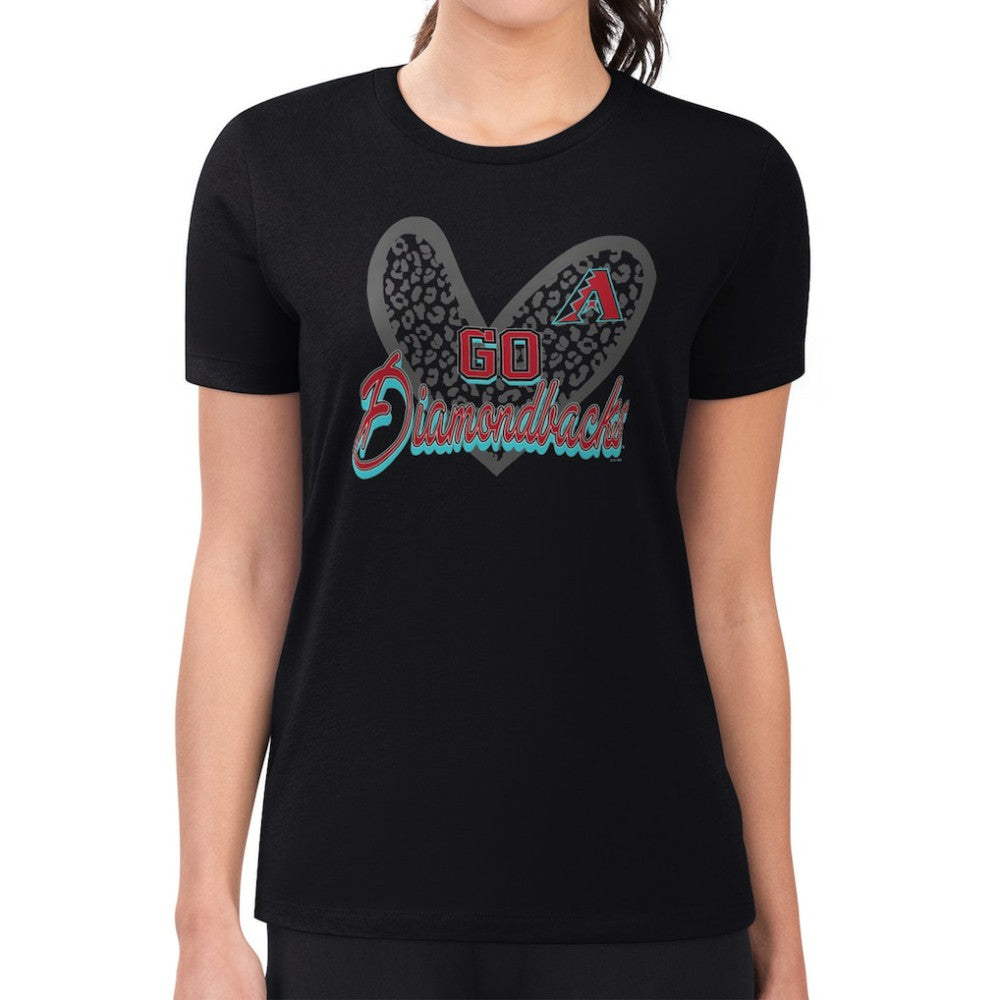 Arizona Diamondbacks G-III 4Her by Carl Banks Women's Super-Slim Fit Lightweight Leopard Heart T-Shirt Black