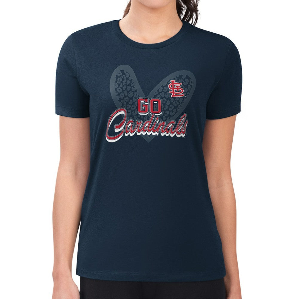 St. Louis Cardinals G-III 4Her by Carl Banks Women's Super-Slim Fit Lightweight Leopard Heart T-Shirt Navy