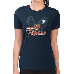 Detroit Tigers G-III 4Her by Carl Banks Women's Super-Slim Fit Lightweight Leopard Heart T-Shirt Navy
