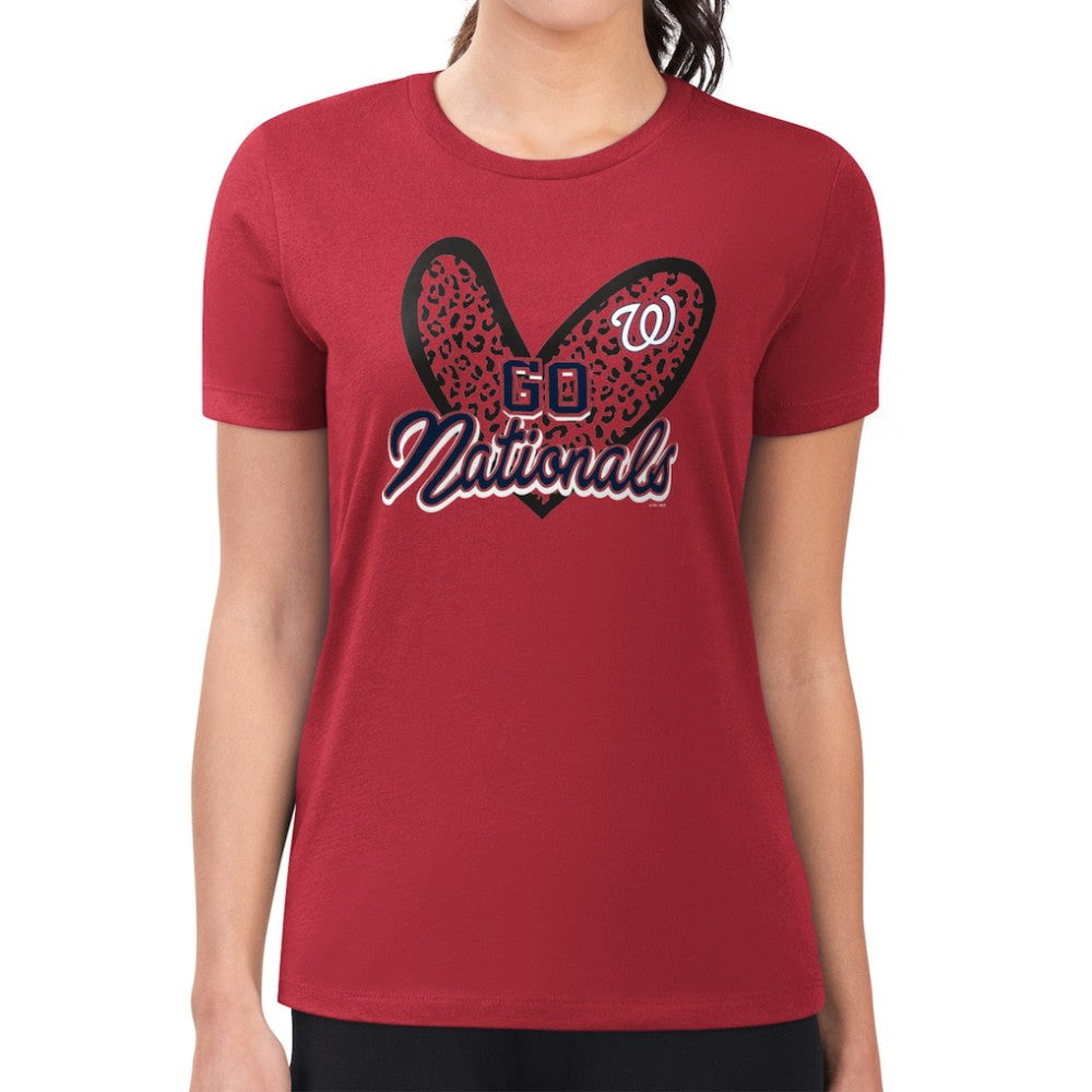 Washington Nationals G-III 4Her by Carl Banks Women's Super-Slim Fit Lightweight Leopard Heart T-Shirt Red