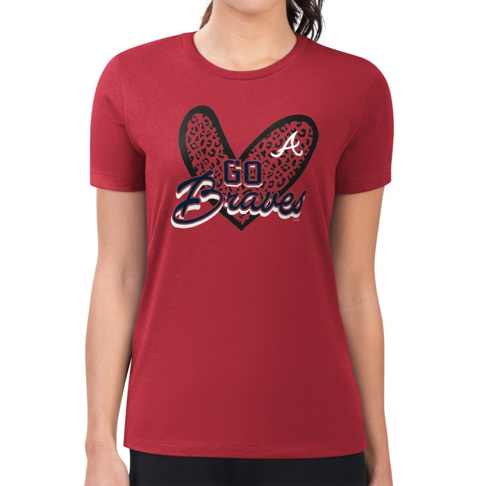 Atlanta Braves G-III 4Her by Carl Banks Women's Super-Slim Fit Lightweight Leopard Heart T-Shirt Red