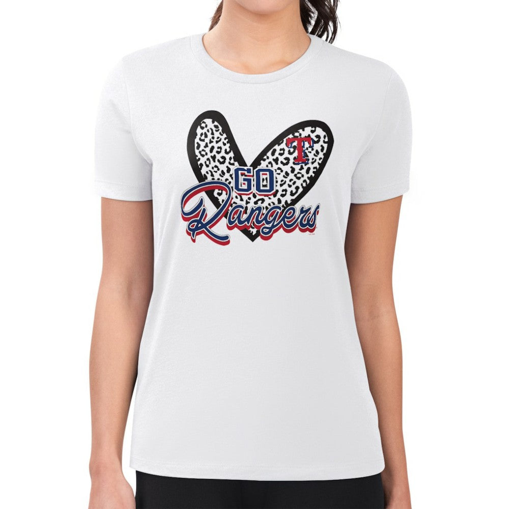 Texas Rangers G-III 4Her by Carl Banks Women's Super-Slim Fit Lightweight Leopard Heart T-Shirt White