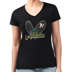 Athletics G-III 4Her by Carl Banks Women's Super-Slim Fit Lightweight Leopard Heart V-Neck T-Shirt Black