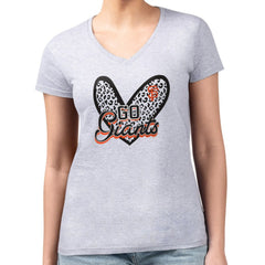 San Francisco Giants G-III 4Her by Carl Banks Women's Super-Slim Fit Lightweight Leopard Heart V-Neck T-Shirt Heather Gray