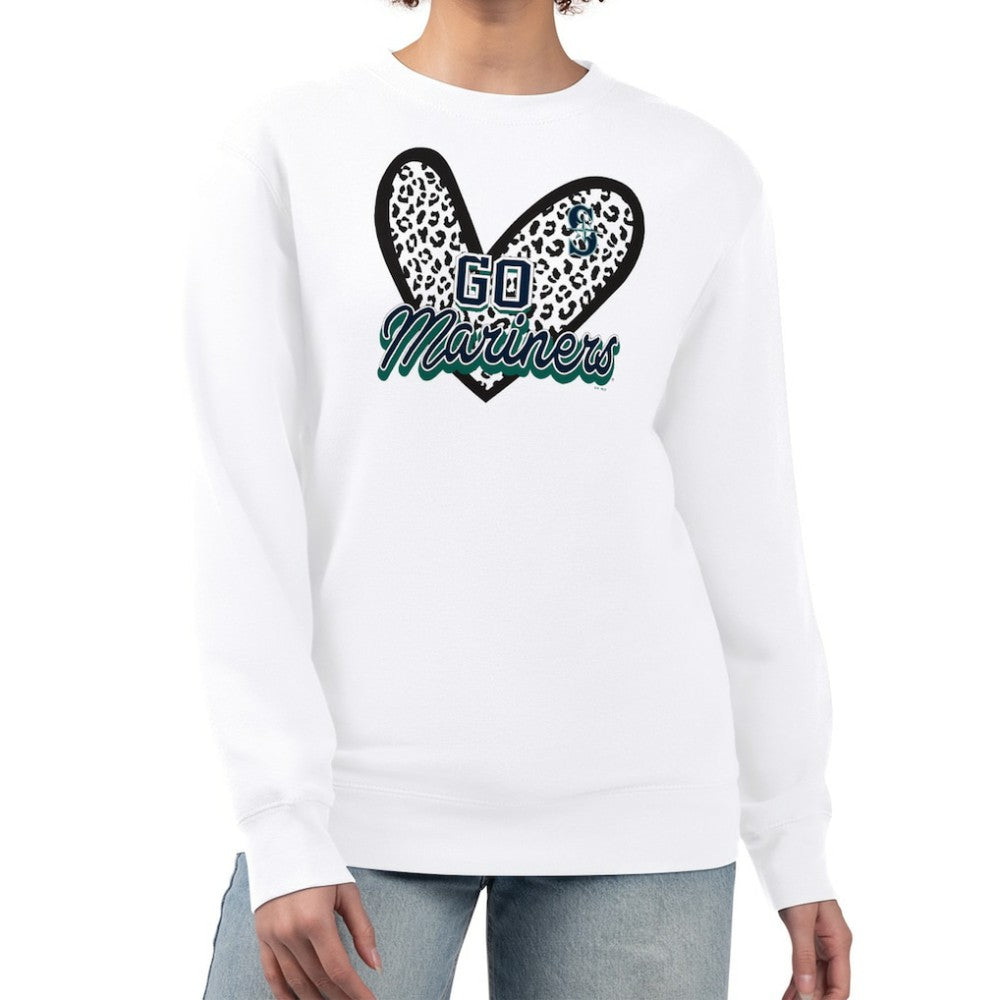 Seattle Mariners G-III 4Her by Carl Banks Women's Leopard Heart Pullover Sweatshirt White