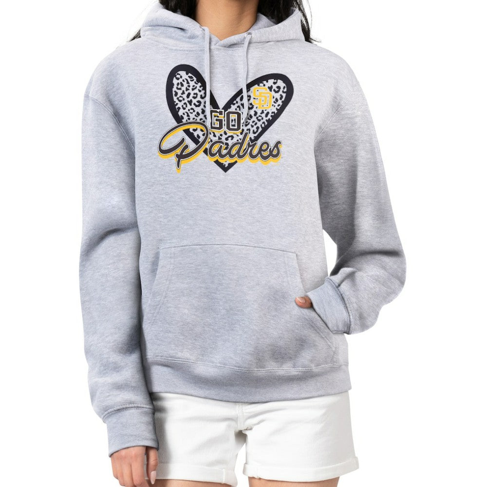 San Diego Padres G-III 4Her by Carl Banks Women's Leopard Heart Pullover Hoodie Heather Gray