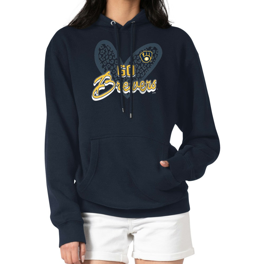 Milwaukee Brewers G-III 4Her by Carl Banks Women's Leopard Heart Pullover Hoodie Navy