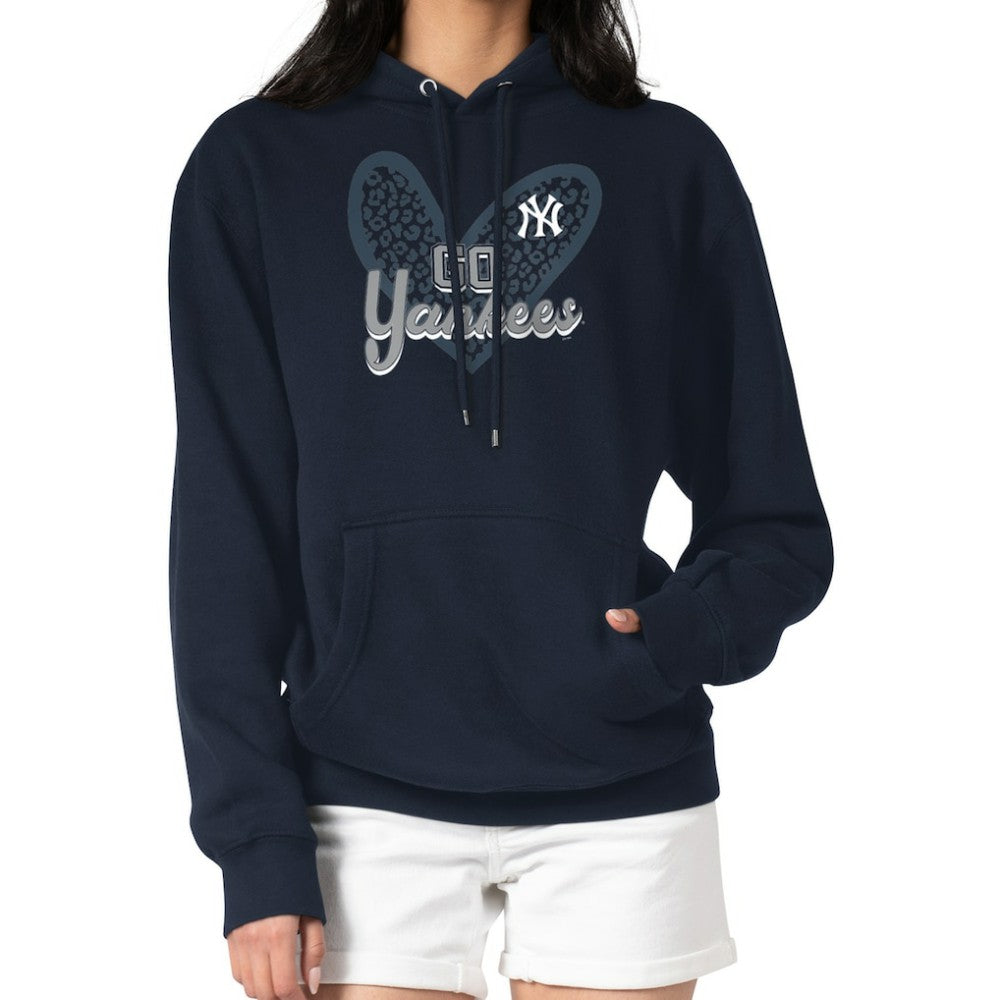 New York Yankees G-III 4Her by Carl Banks Women's Leopard Heart Pullover Hoodie Navy