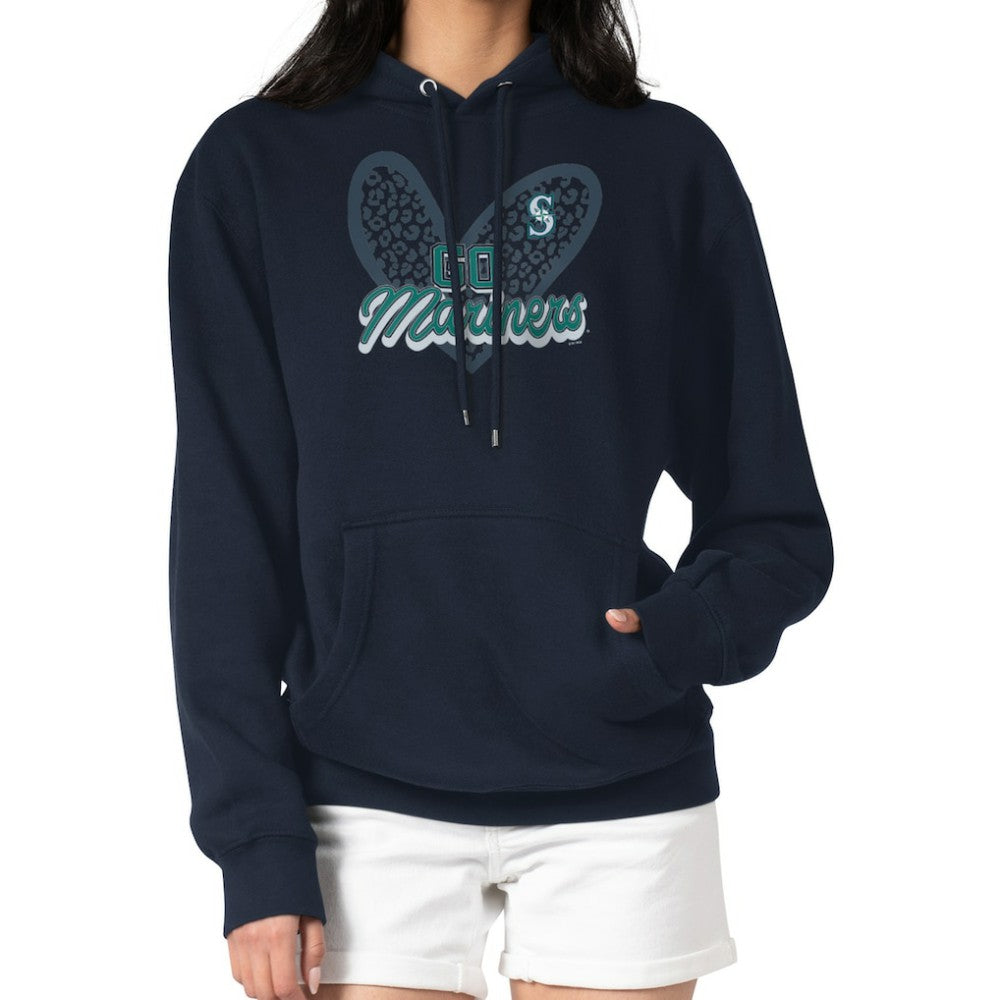Seattle Mariners G-III 4Her by Carl Banks Women's Leopard Heart Pullover Hoodie Navy